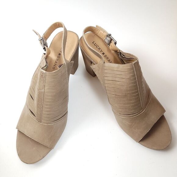 Lucky brand Jorelie sling-back sesame block chunky heels open toes sandals shoes - Picture 1 of 8